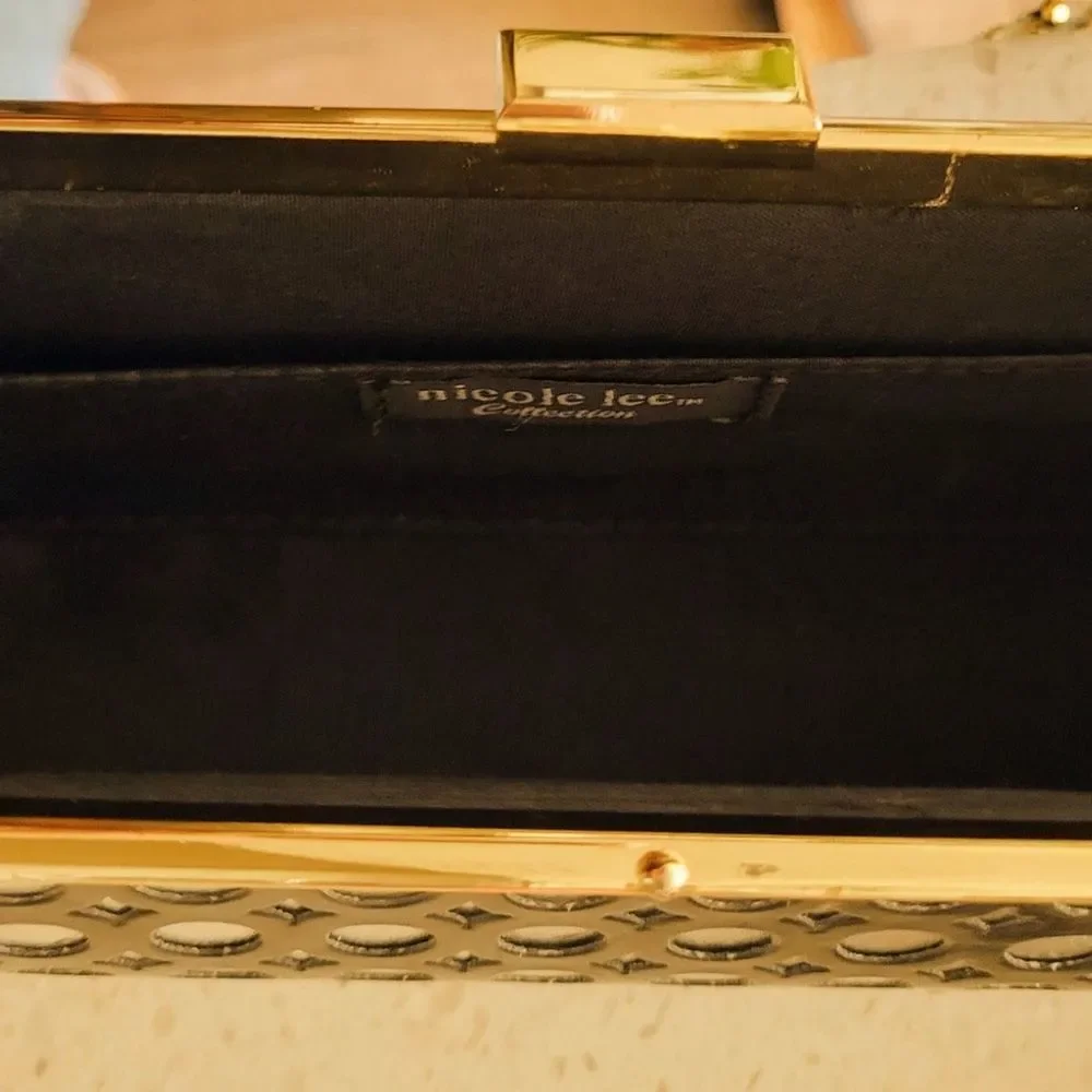 Nicole Lee Collection Black and Silver Geometric Clutch With Gold Chain